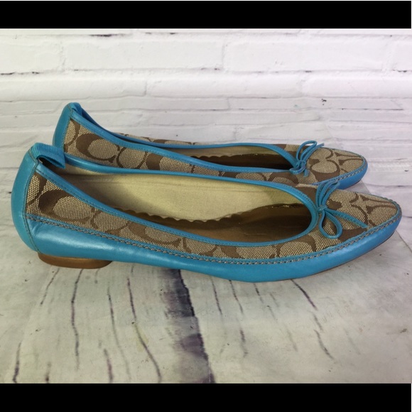 Coach Size 7.5 Talia Slip On Logo Flats Blue Brown - Picture 3 of 8